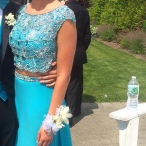 Sherri Hill teal 2 piece prom dress